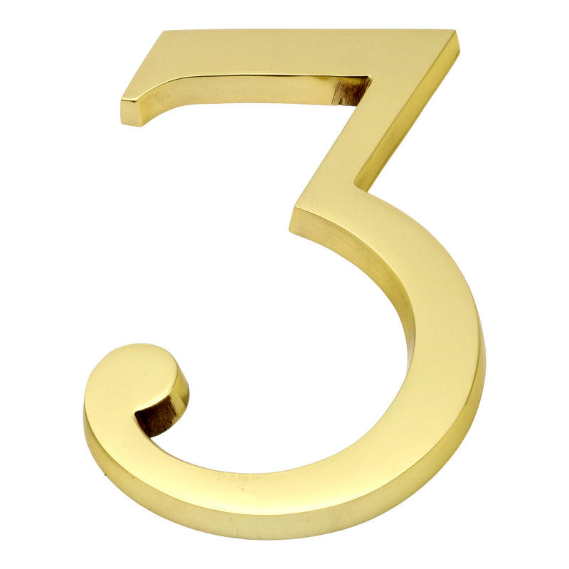 Large Bold Style Pin Fix Front Door Numbers - 102mm Height High - Polished Brass - 3