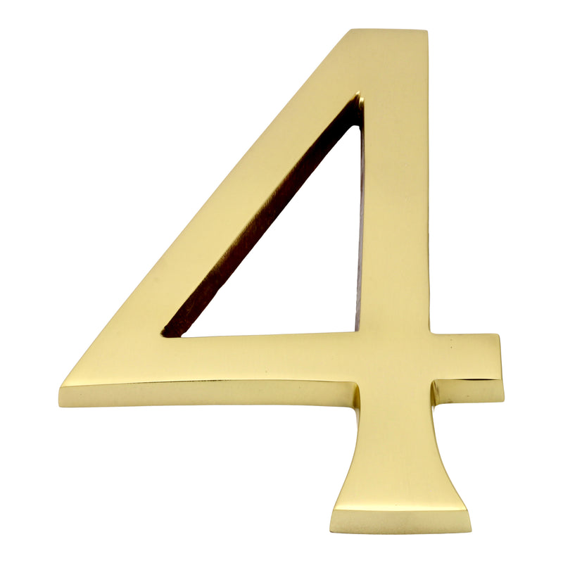 Large Bold Style Pin Fix Front Door Numbers - 102mm Height High - Polished Brass - 4