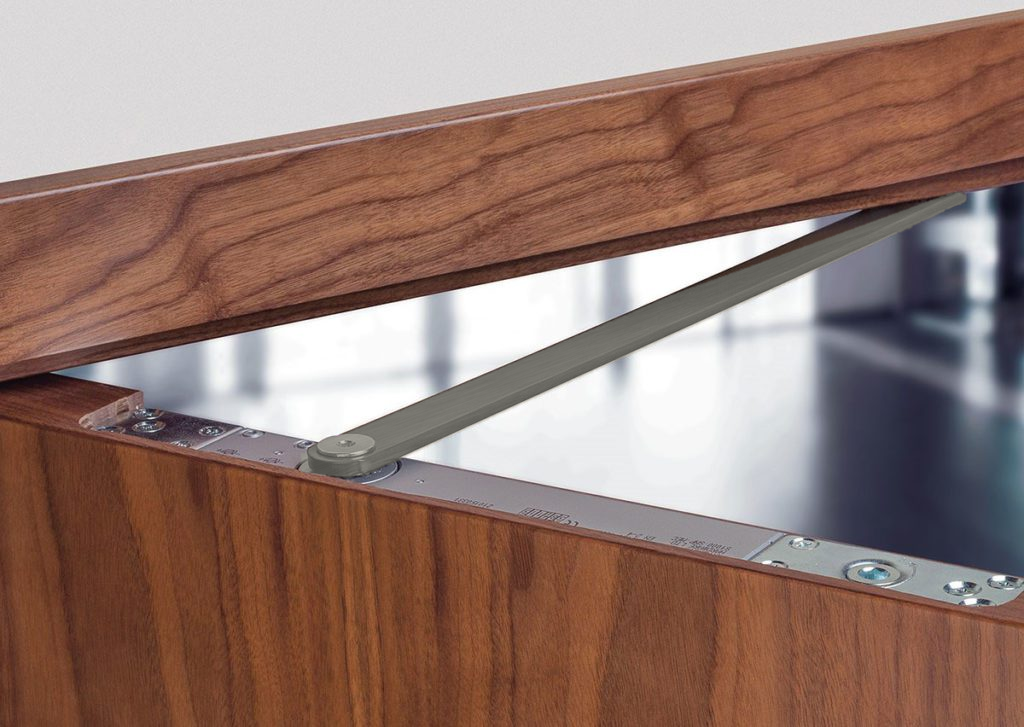 CAM Action Concealed Overhead Door Closer - Satin Nickel Arm & Channel
