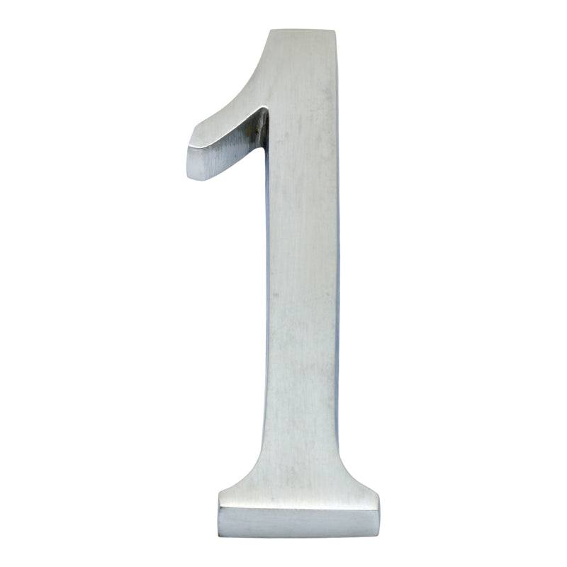 Large Bold Style Pin Fix Front Door Numbers - 102mm Height High - Satin Chrome Number 1