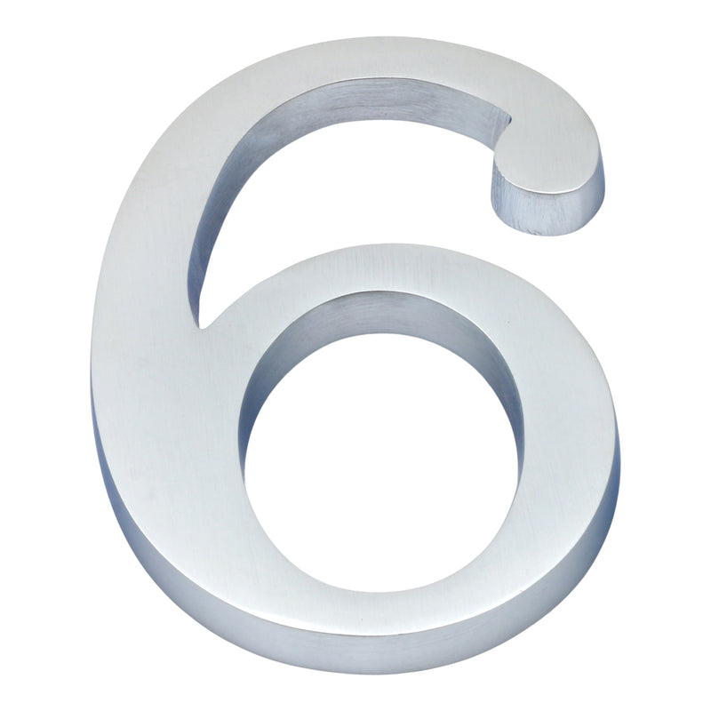 Large Bold Style Pin Fix Front Door Numbers - 102mm Height High - Satin Chrome Number 6