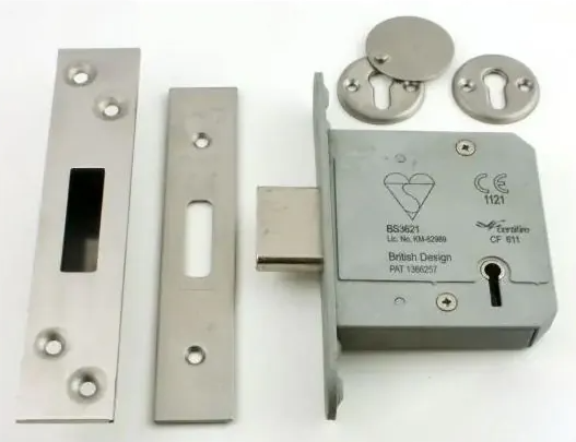5 Lever British Standard Mortice Dead Lock - Satin Stainless Steel BS3621 Rated - CE / UKCA Marked - Fire Rated - Certifire Approved