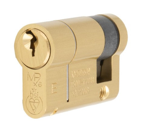 6 Pin Euro Profile Single Half Cylinder - TS007 1 Star Rated - Supplied With 3 x Keys - 46mm - (36mm x 10mm) - Satin Brass (Lacquered)