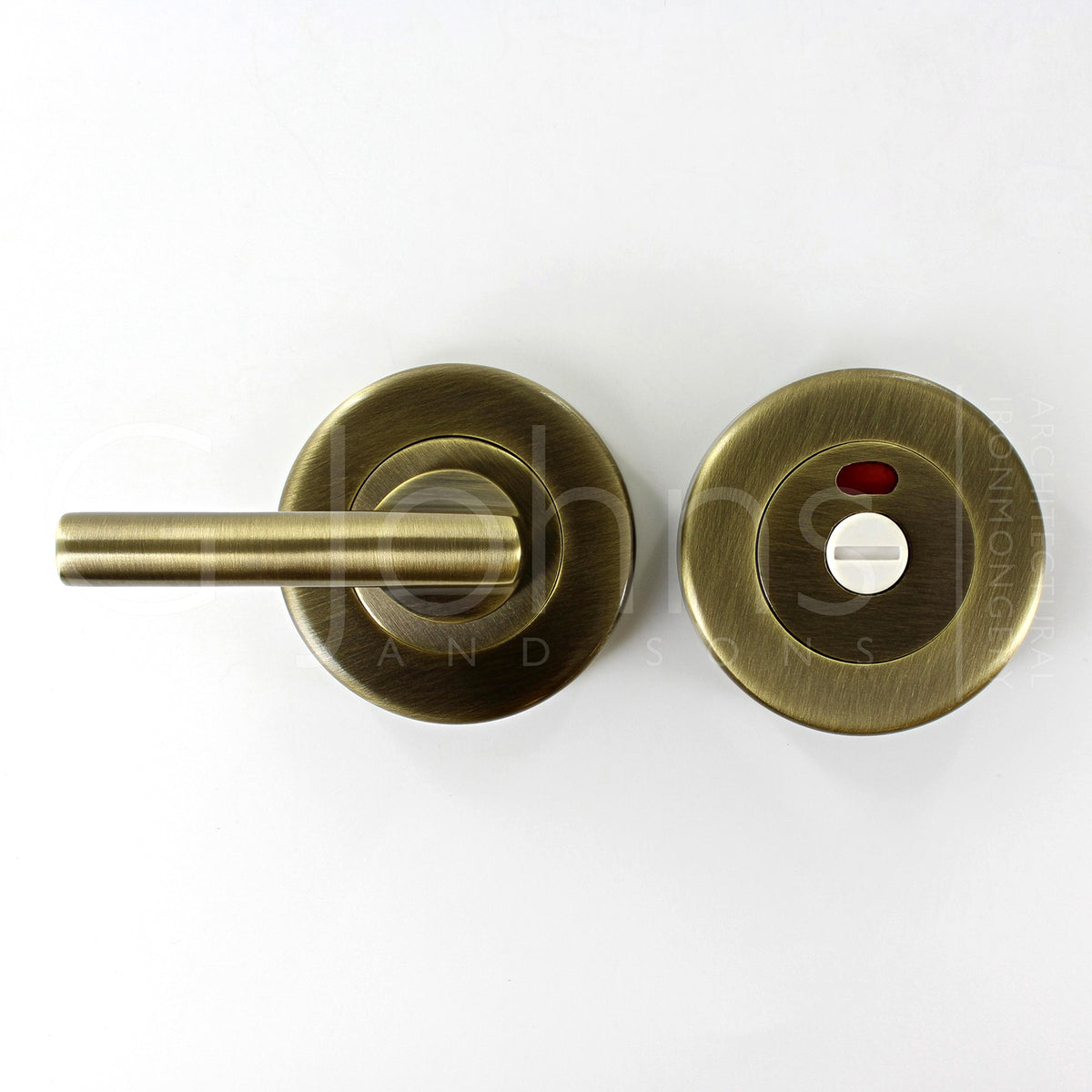 Accessible Bathroom Turn & Release With Red / White Indicator - Antique Brass