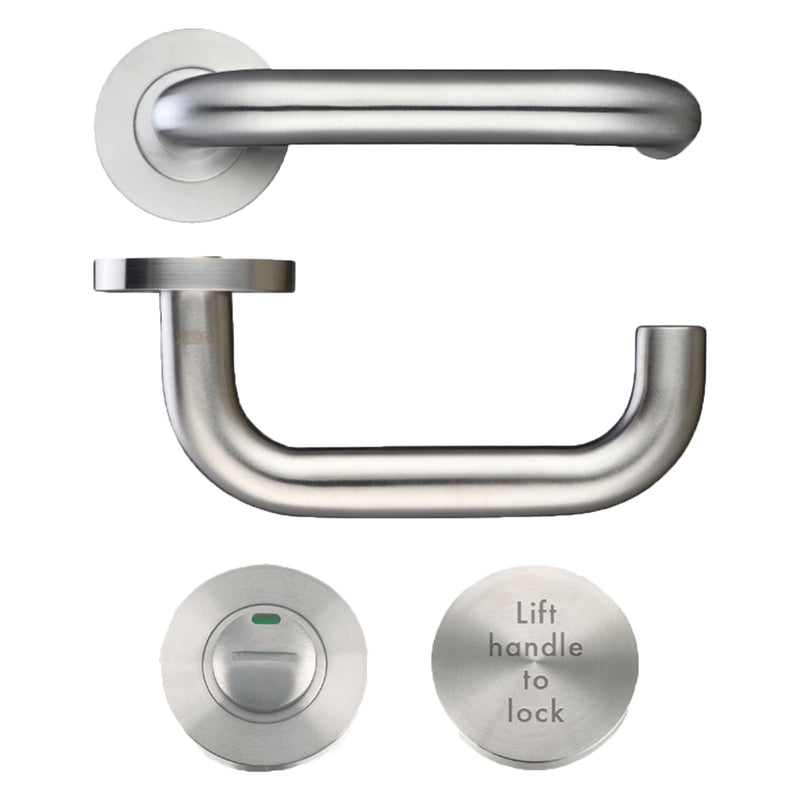 Accessible Roller Toilet Lock & Handle Set For Disabled WC Toilets - Satin Stainless Steel