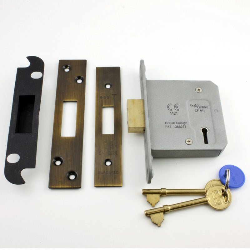 3 Lever Mortice Dead Lock - CE Marked - Fire Rated - Certifire Aprroved - Antique Brass