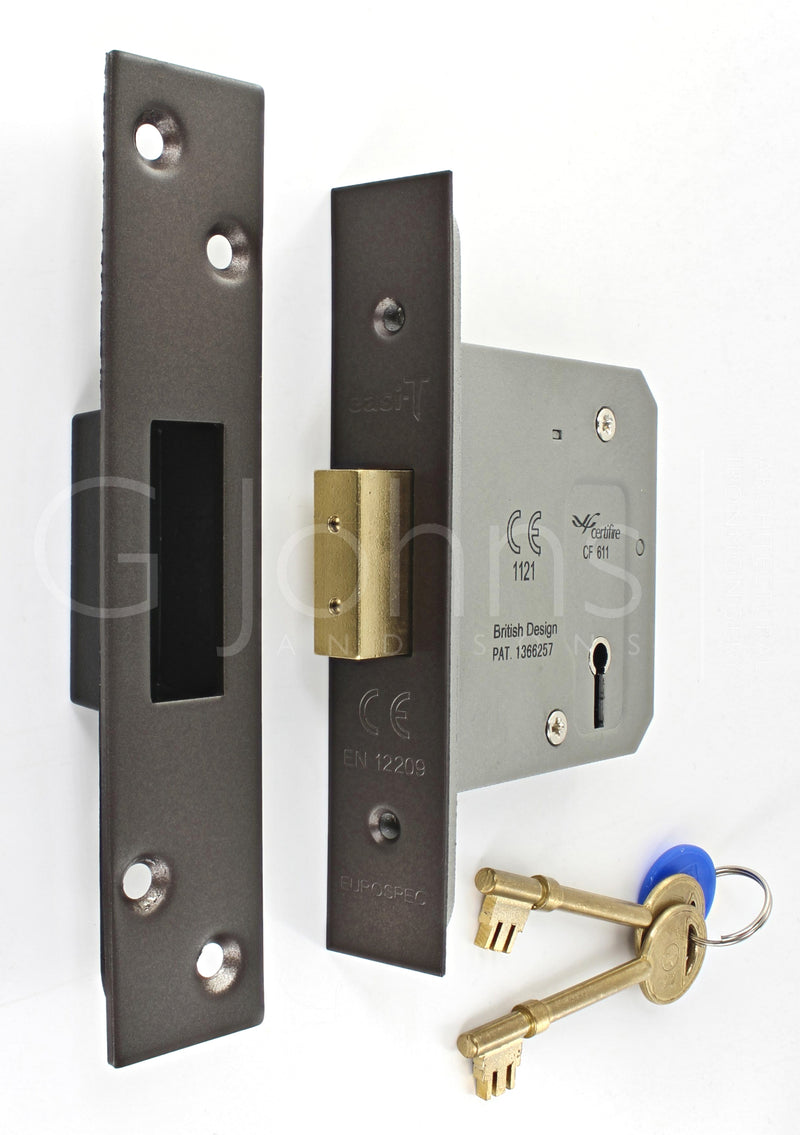 3 Lever Mortice Dead Lock - CE Marked - Fire Rated - Certifire Aprroved - Matt Bronze