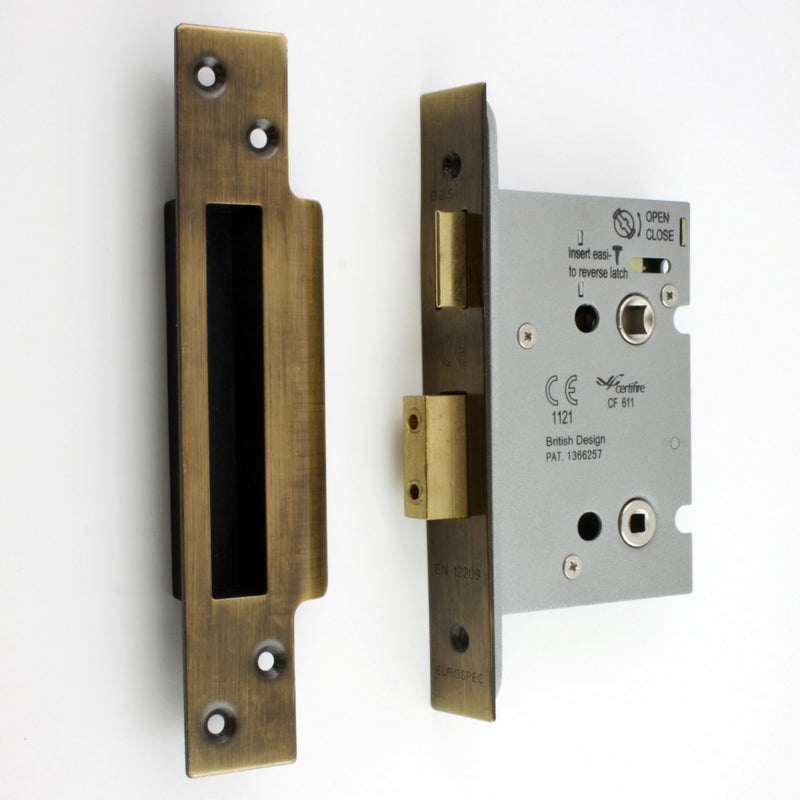 Architectural Quality Bathroom Mortice Lock - CE Marked - Fire Rated - Certifire Aprroved - Antique Brass