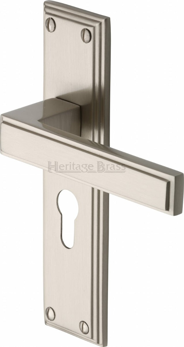 Atlantis Lever Door Handles On A Backplate - Satin Nickel