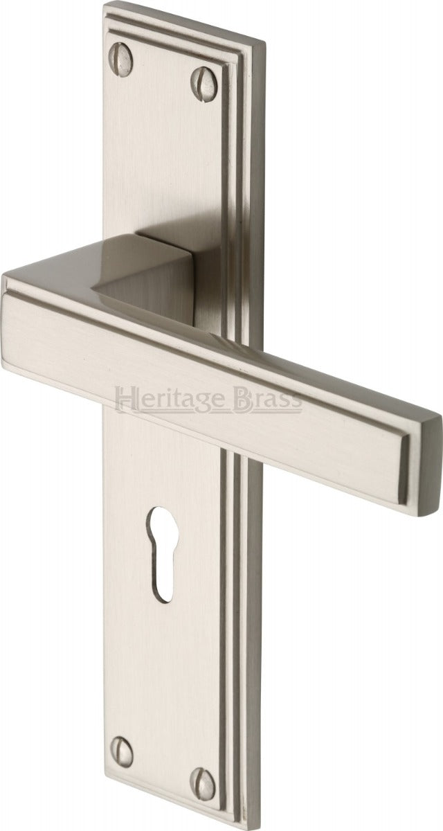 Atlantis Lever Door Handles On A Backplate - Satin Nickel