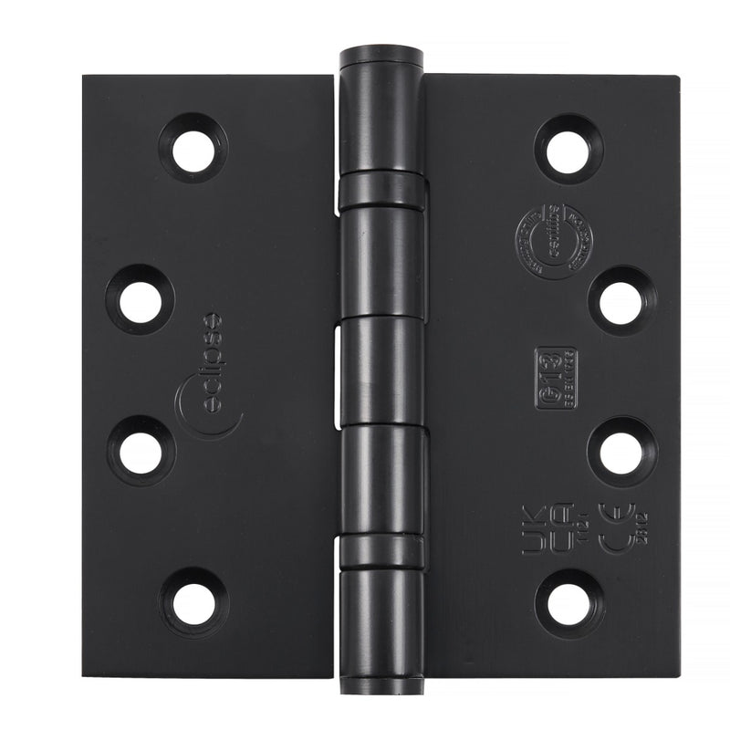 Ball Bearing Broad Butt Projection Hinges - Grade 13 - Fire Rated - CE / UKCA Marked - Certifire Approved - 120kg Weight Limit - 102mm x 102mm - Matt Black Powder Coat