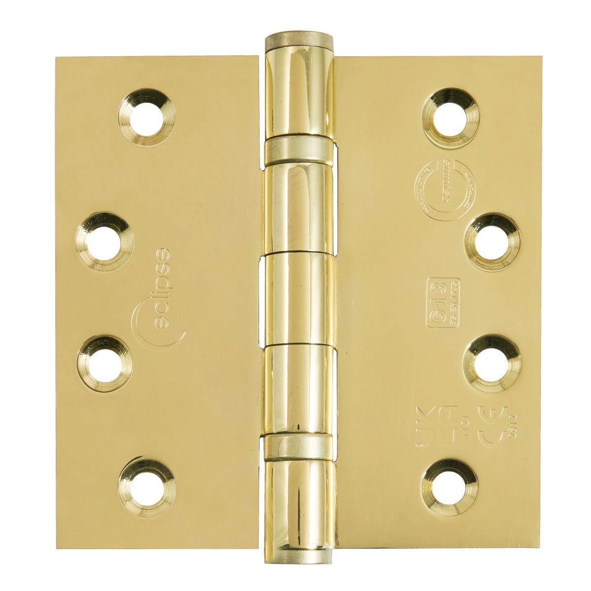 Ball Bearing Broad Butt Projection Hinges - Grade 13 - Fire Rated - CE / UKCA Marked - Certifire Approved - 120kg Weight Limit - 102mm x 102mm - Polished Brass Plated