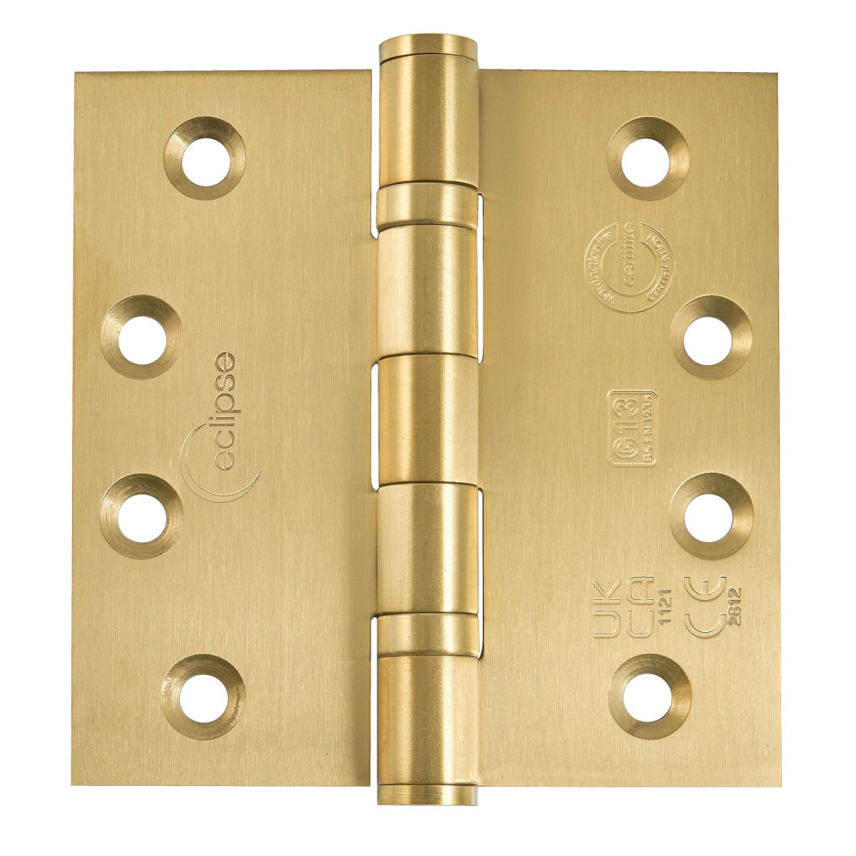 Ball Bearing Broad Butt Projection Hinges - Grade 13 - Fire Rated - CE / UKCA Marked - Certifire Approved - 120kg Weight Limit - 102mm x 102mm - Satin Brass Plated