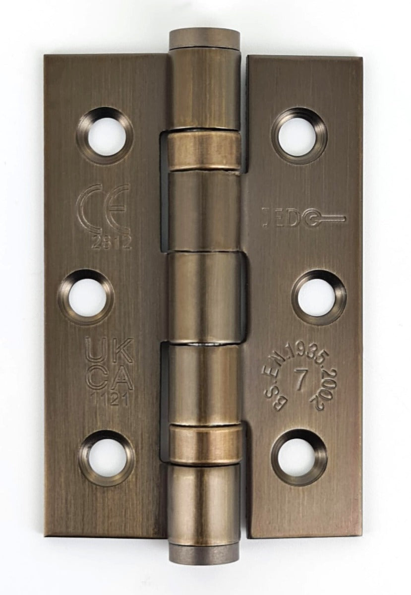 Ball Bearing Hinges - 76mm x 50mm x 2mm - Antique Brass (Lacquered)