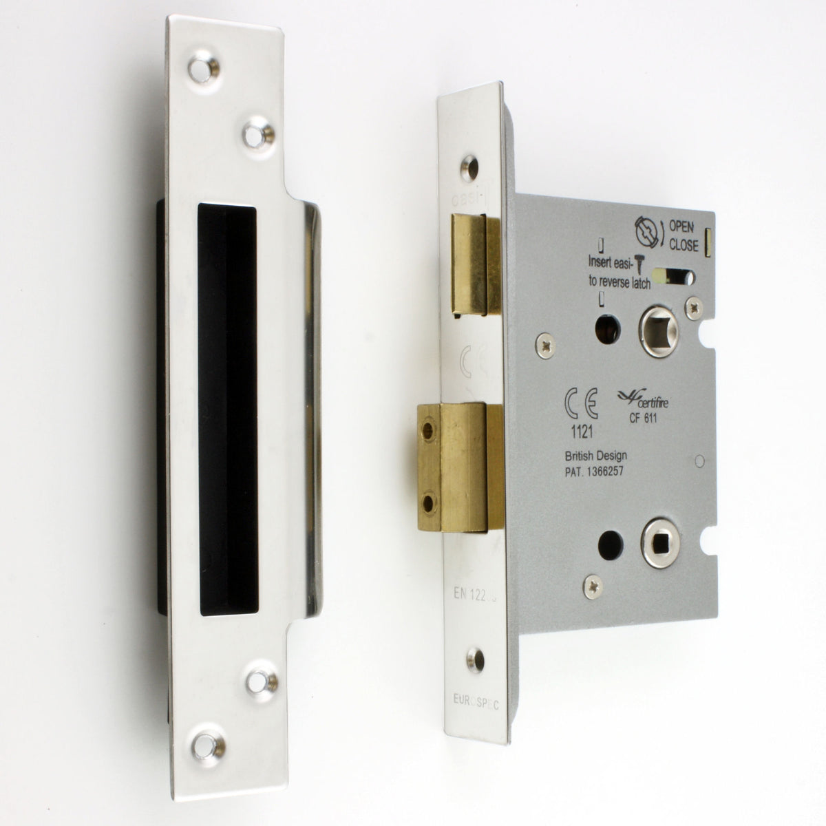 Architectural Quality Mortice Bathroom Lock - Polished Stainless Steel (Shiny Finish)