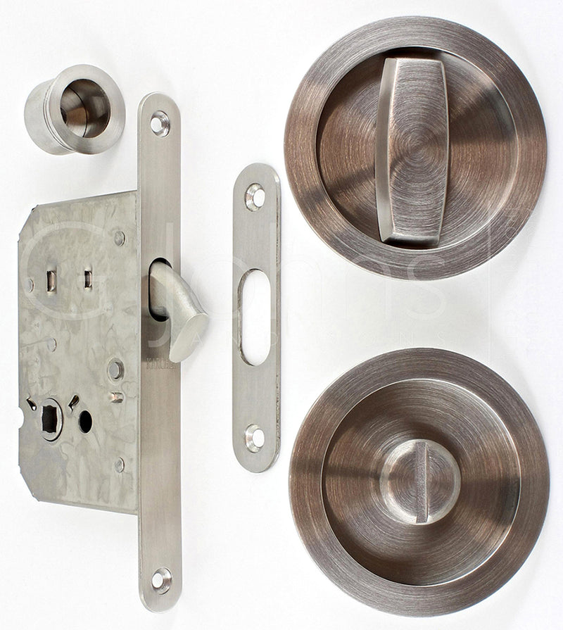 Bathroom Hook Lock For Sliding Pocket Doors - With Turn And Release - Satin Stainless Steel