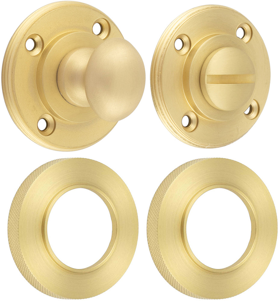Bathroom Oval Knob Turn & Release With Knurled Round Rose - 53mm x 10mm - Satin Brass