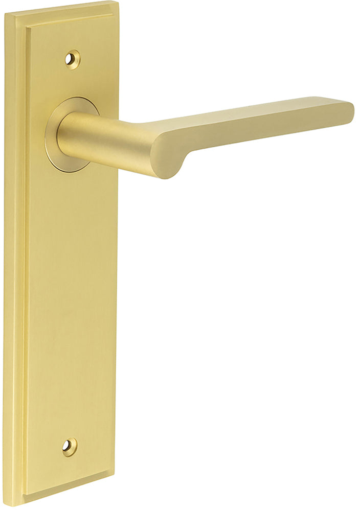Blade Pattern Lever Handle On A Large Rectangular Backplate - Satin Brass