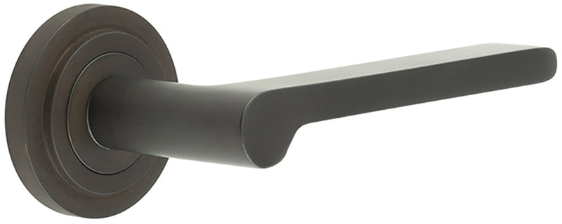 Blade Pattern Lever Handles With Stepped Round Rose - Suitable For Use With FD30 / FD60 Fire Doors - Dark Bronze