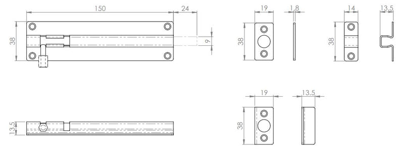 Surface Mounted Bolt - For Inward Or Outward Opening Doors - Satin Stainless Steel