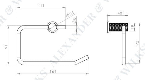 Brunel Diamond Knurled Toilet Roll Holder - Diagram