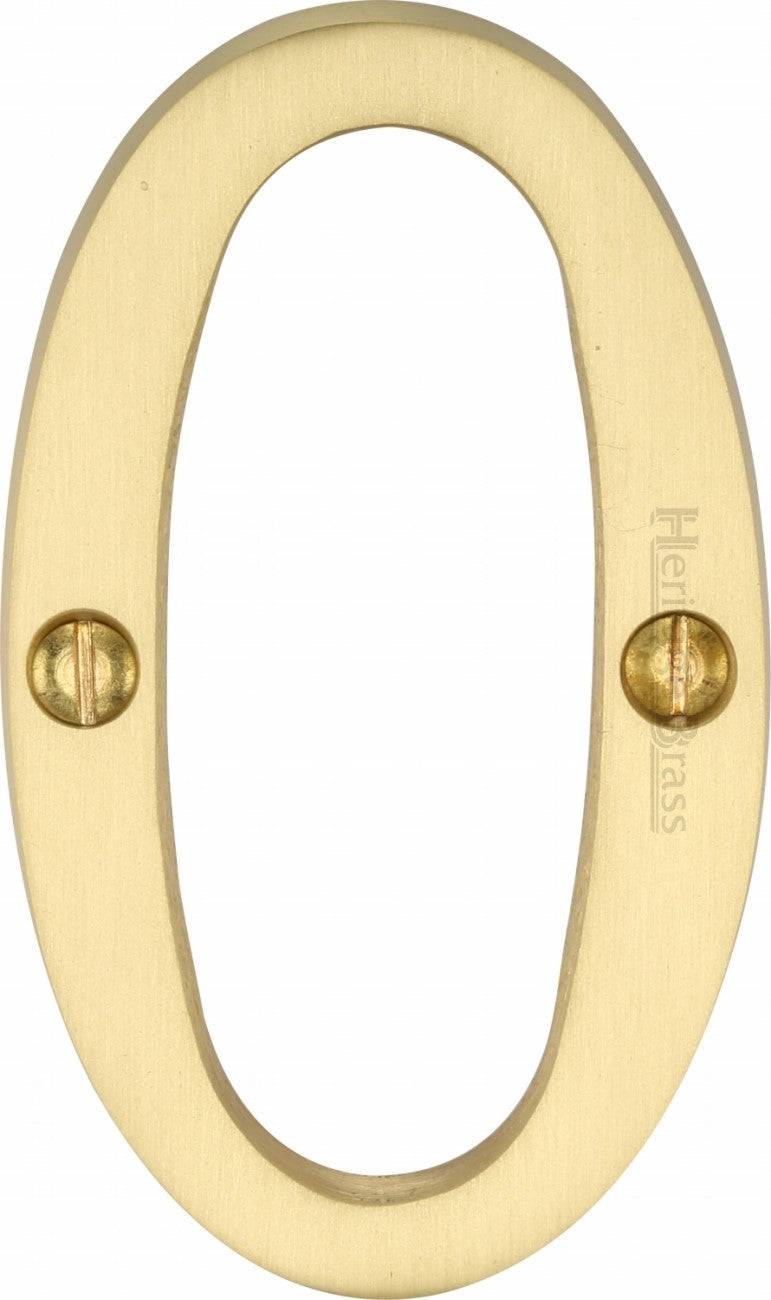 Satin Brass 76mm High Screw Fix House Number 0