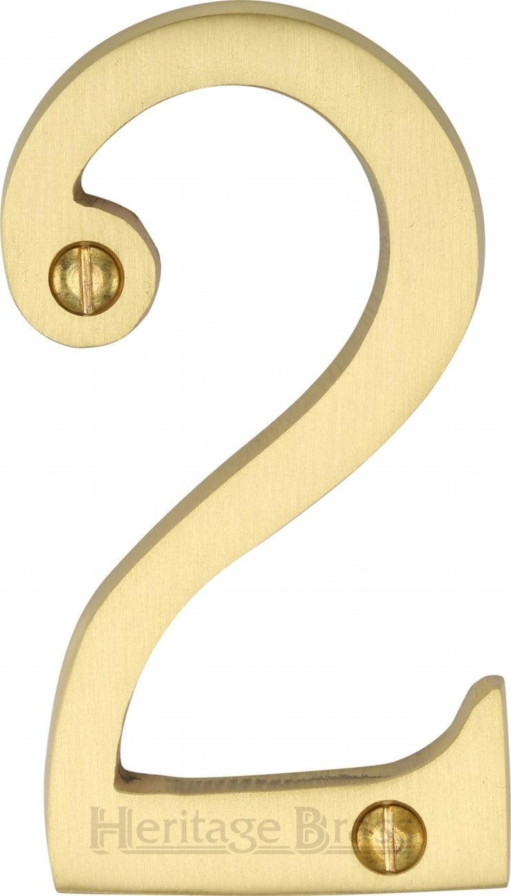 Satin Brass 76mm High Screw Fix House Number 2