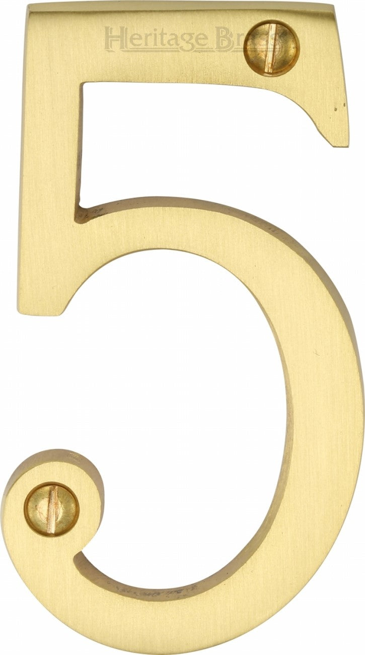 Satin Brass 76mm High Screw Fix House Number 5