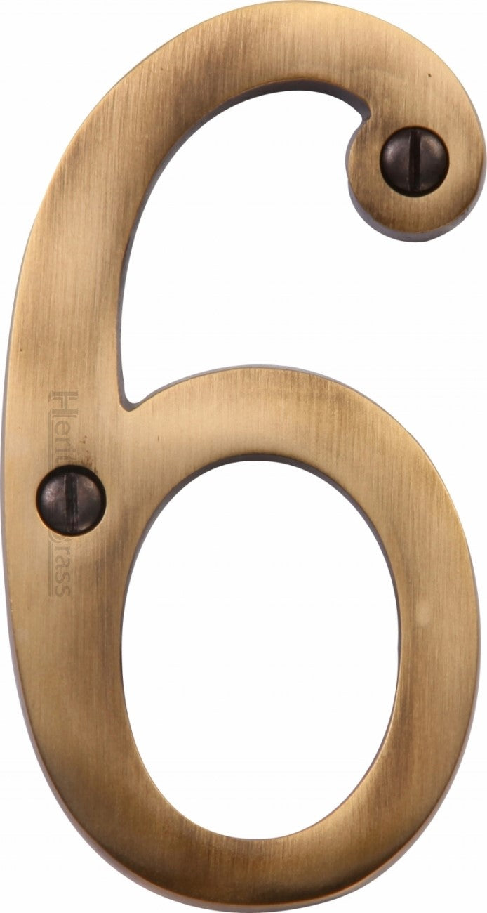 76mm High Screw Fix House Numbers - 0 - 9 - Antique Brass