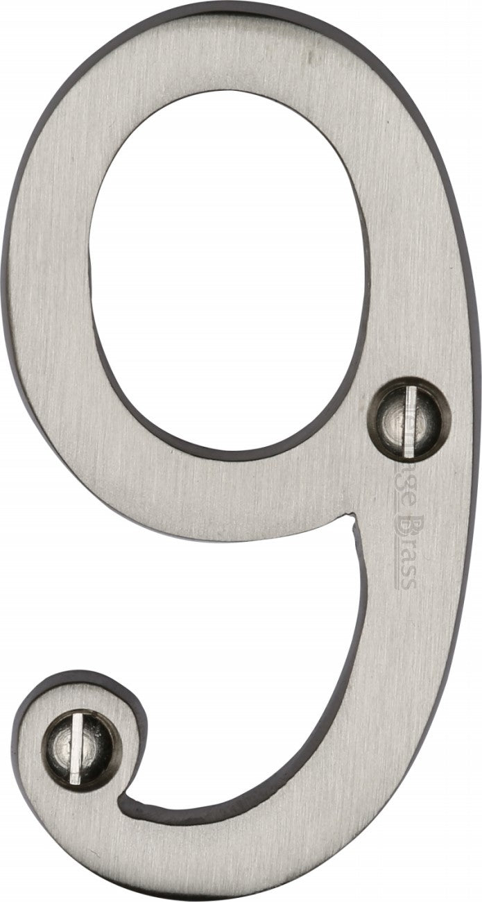 76mm High Screw Fix House Numbers - 0 - 9 - Satin Nickel