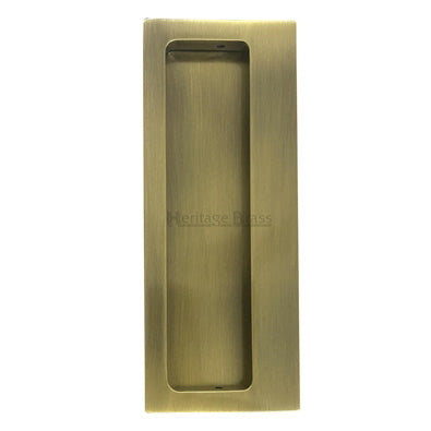Flush Pull Handle With Grip Section For Hinged Swing Doors 160mm x 63mm - Antique Brass (Gloss Lacquered)
