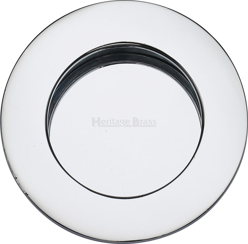 Circular Flush Pull Handle For Sliding Pocket Doors - 63mm Diameter - Polished Chrome