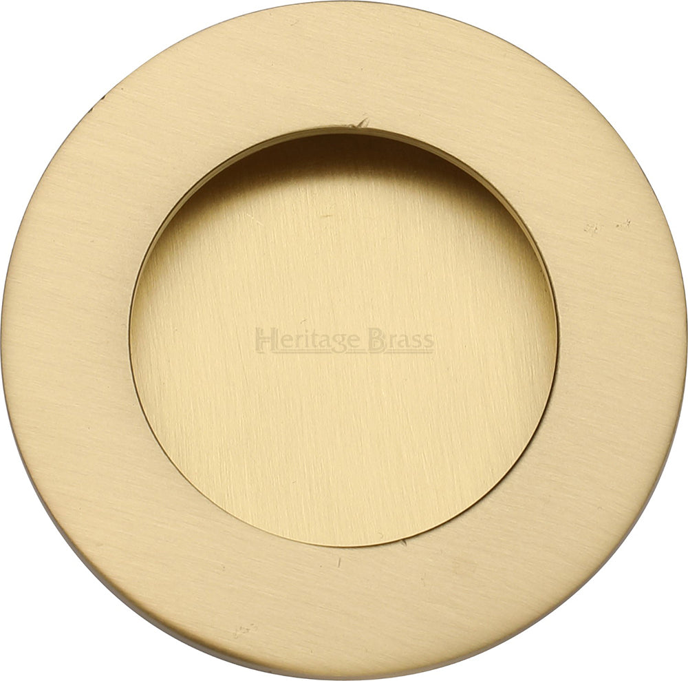 Circular Flush Pull Handle For Sliding Pocket Doors - 63mm Diameter - Satin Brass