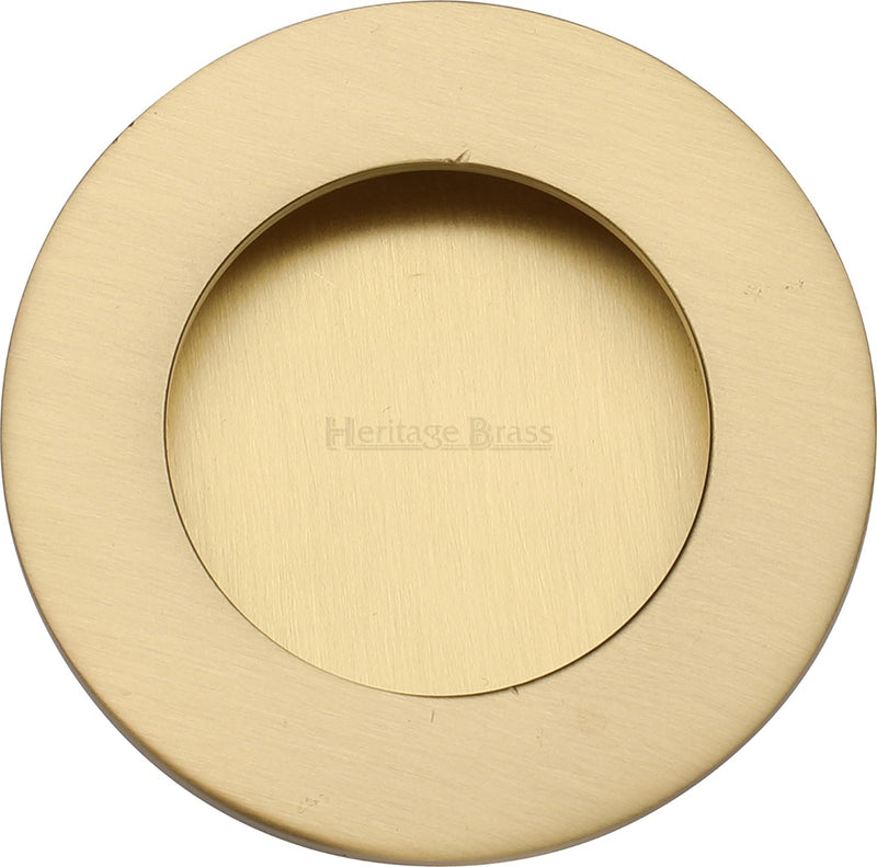 Circular Flush Pull Handle For Sliding Pocket Doors - 63mm Diameter - Satin Brass