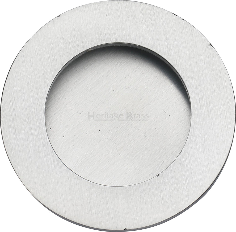Circular Flush Pull Handle For Sliding Pocket Doors - 63mm Diameter - Satin Chrome