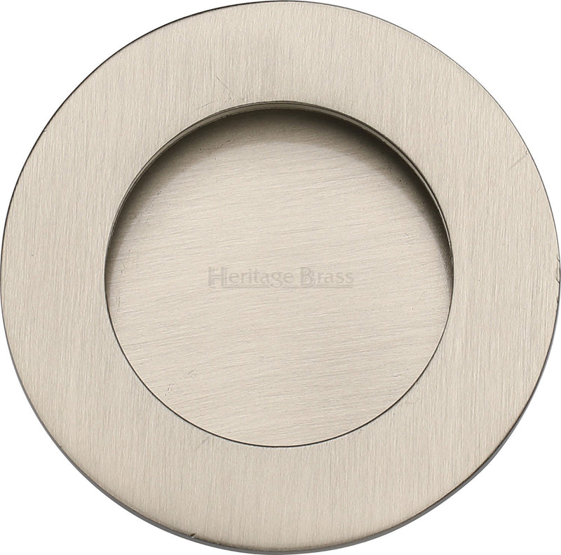 Circular Flush Pull Handle For Sliding Pocket Doors - 63mm Diameter - Satin Nickel