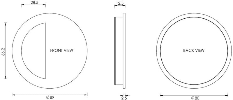 Circular Flush Pull Handle With Semi Circle Half Moon Grip - 89mm Diameter - Diagram