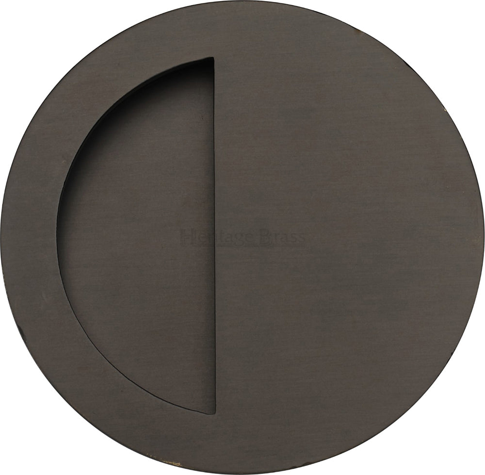 Circular Flush Pull Handle With Semi Circle Half Moon Grip - 89mm Diameter - Matt Bronze