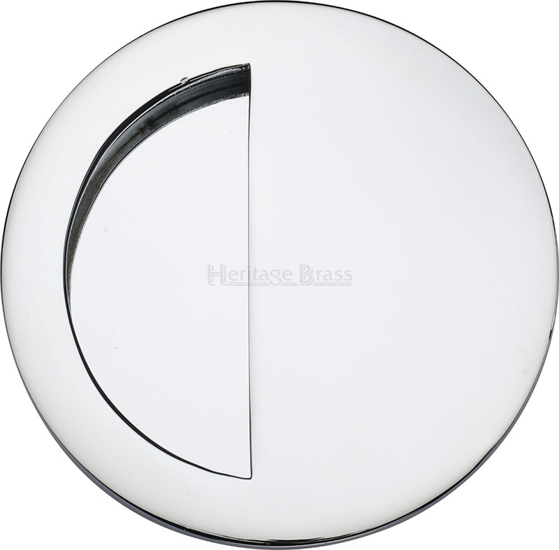 Circular Flush Pull Handle With Semi Circle Half Moon Grip - 89mm Diameter - Polished Chrome