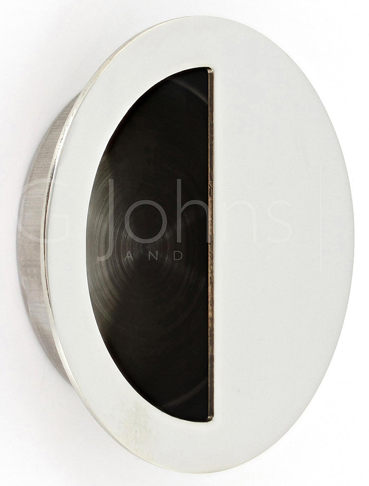Circular Flush Pull Handle With Semi Circle Half Moon Grip - Polished Stainless Steel