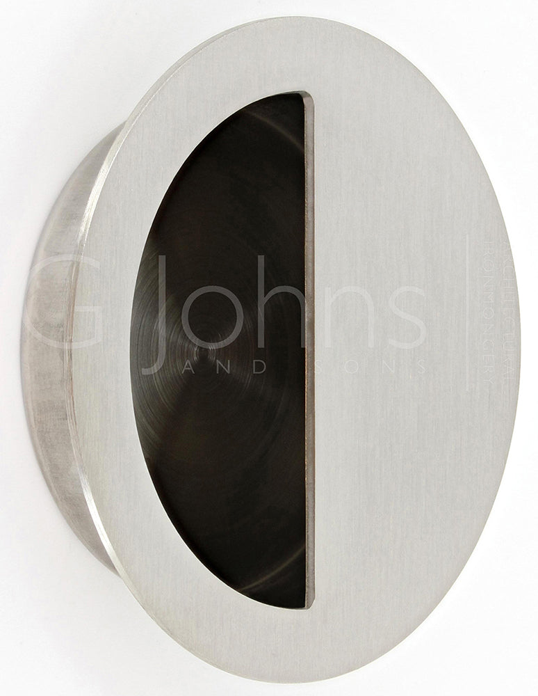 Circular Flush Pull Handle With Semi Circle Half Moon Grip - Satin Stainless Steel