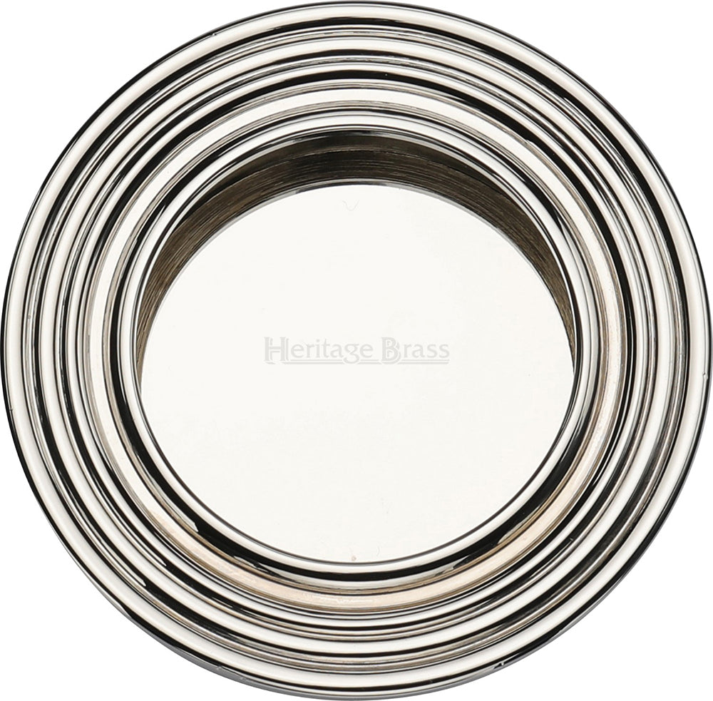 Circular Reeded Flush Pull Handle For Sliding Pocket Doors - 63mm Diameter - Polished Nickel