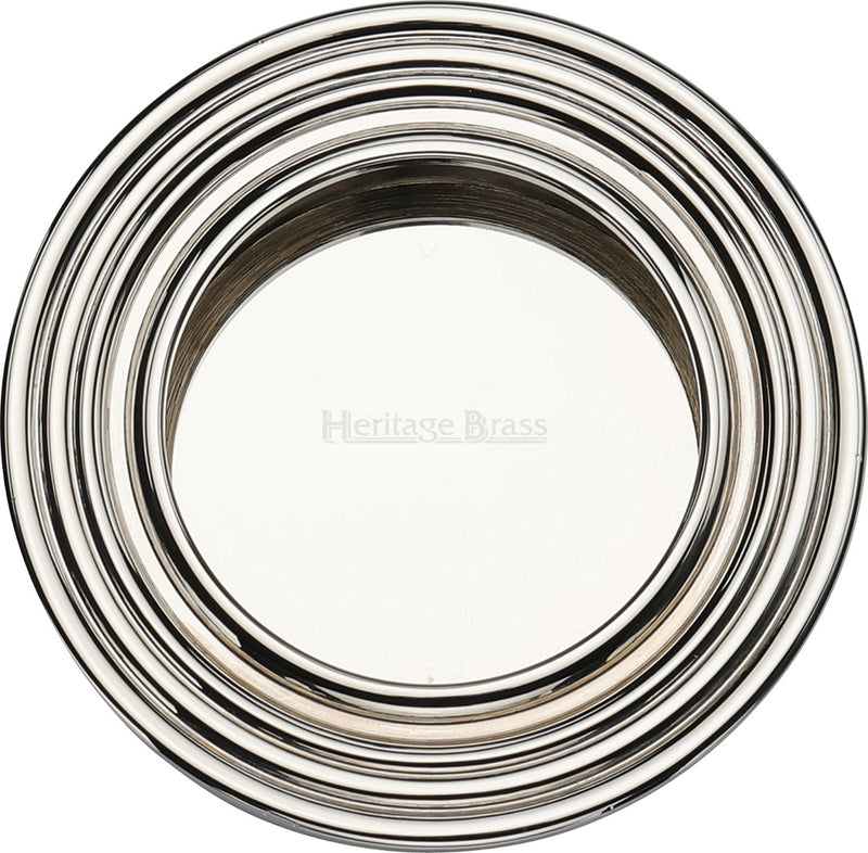 Circular Reeded Flush Pull Handle For Sliding Pocket Doors - 63mm Diameter - Polished Nickel
