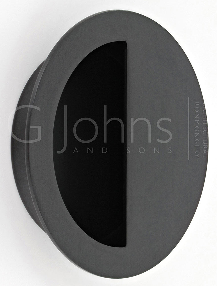 Circular Shape Half Moon Grip Flush Pull Handle - 90mm Diameter - Matt Black