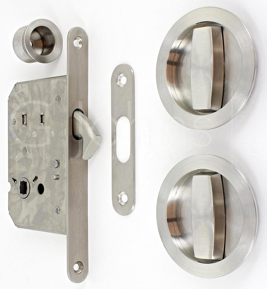 Circular Turn & Turn Hook Lock For Sliding Pocket Doors - Satin Stainless Steel