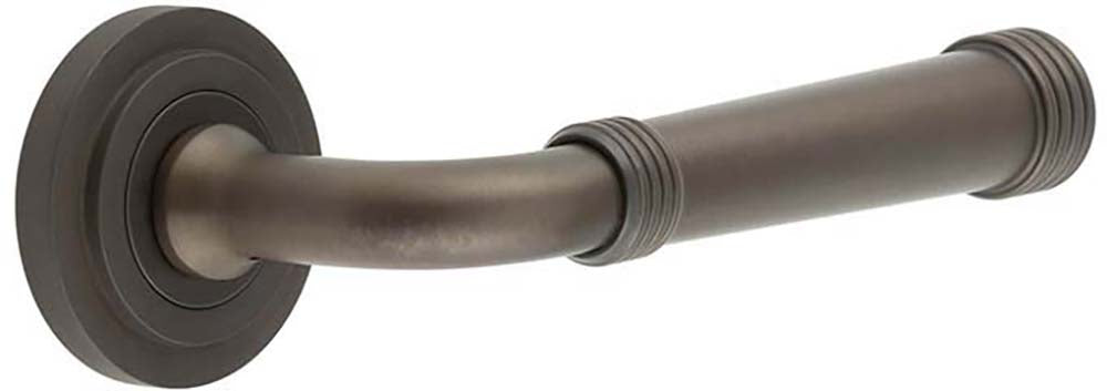Classic Pattern Lever Handles With Ring Detail With Stepped Round Rose - Suitable For Use With FD30 / FD60 Fire Doors - Dark Bronze