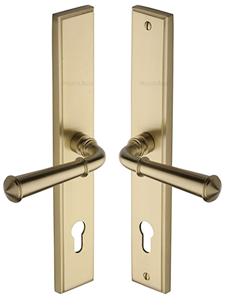 Colonial Lever Multi Point Door Lever Handles - 92mm Euro Centres - 259mm Bolt Centres - 285mm x 44mm Back Plate - Satin Brass