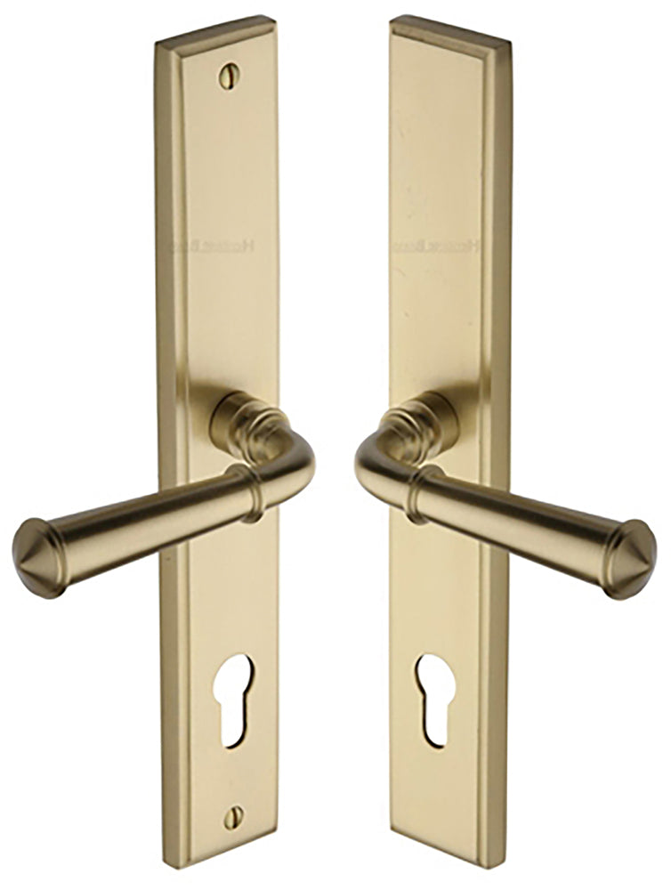 Colonial Lever Multi Point Door Lever Handles - 92mm Euro Centres - 259mm Bolt Centres - 285mm x 44mm Back Plate - Satin Brass