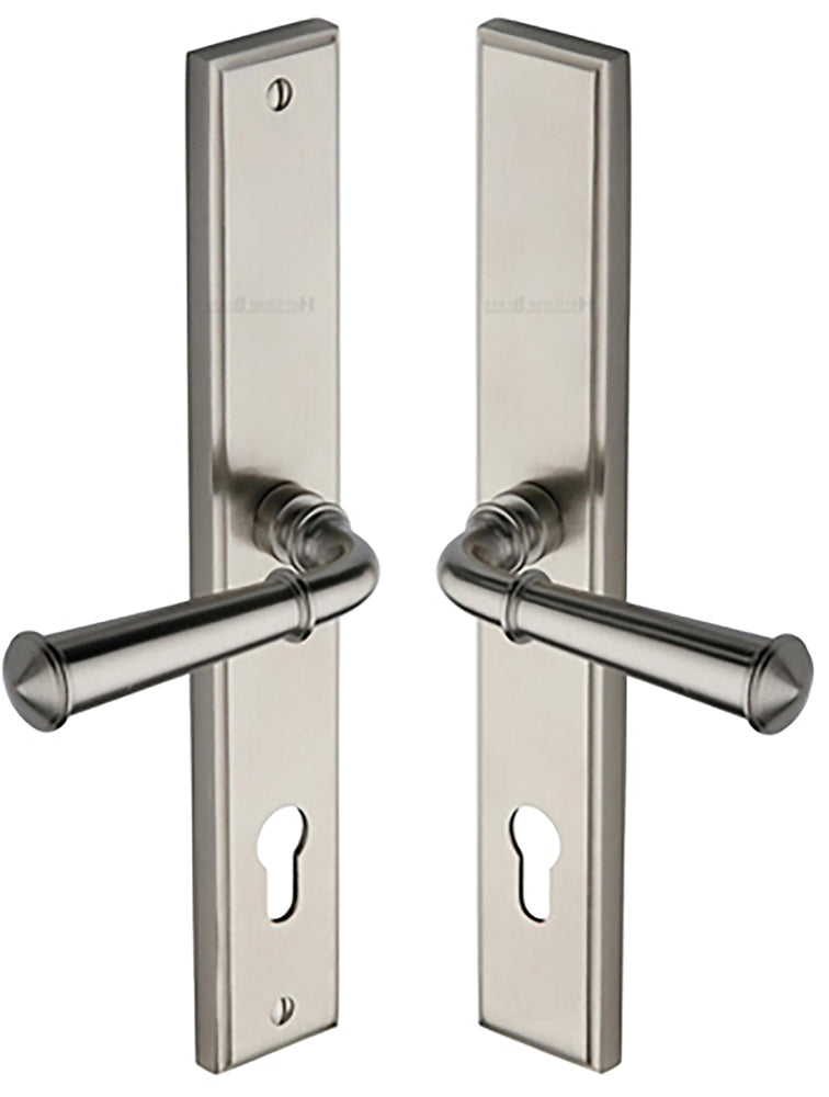 Colonial Lever Multi Point Door Lever Handles - 92mm Euro Centres - 259mm Bolt Centres - 285mm x 44mm Back Plate - Satin Nickel