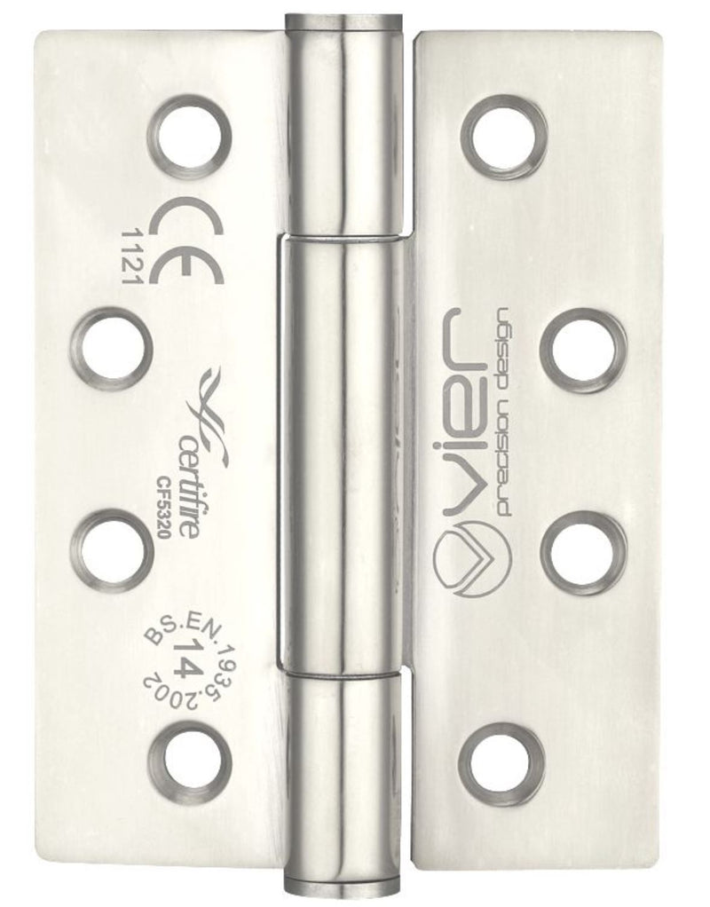 Polymer Bearing Grade 14 Hinges - Self Lubricating - CE / UKCA Marked - Fire Rated - Certifire Approved - 102mm x 76mm - Polished Stainless Steel